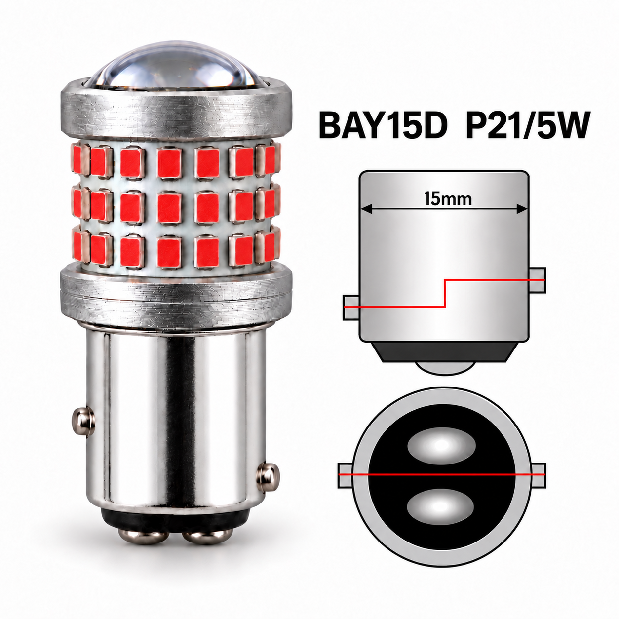 2 POLOS 69 LED LUPA ROJO (BAY15D) P21/5W