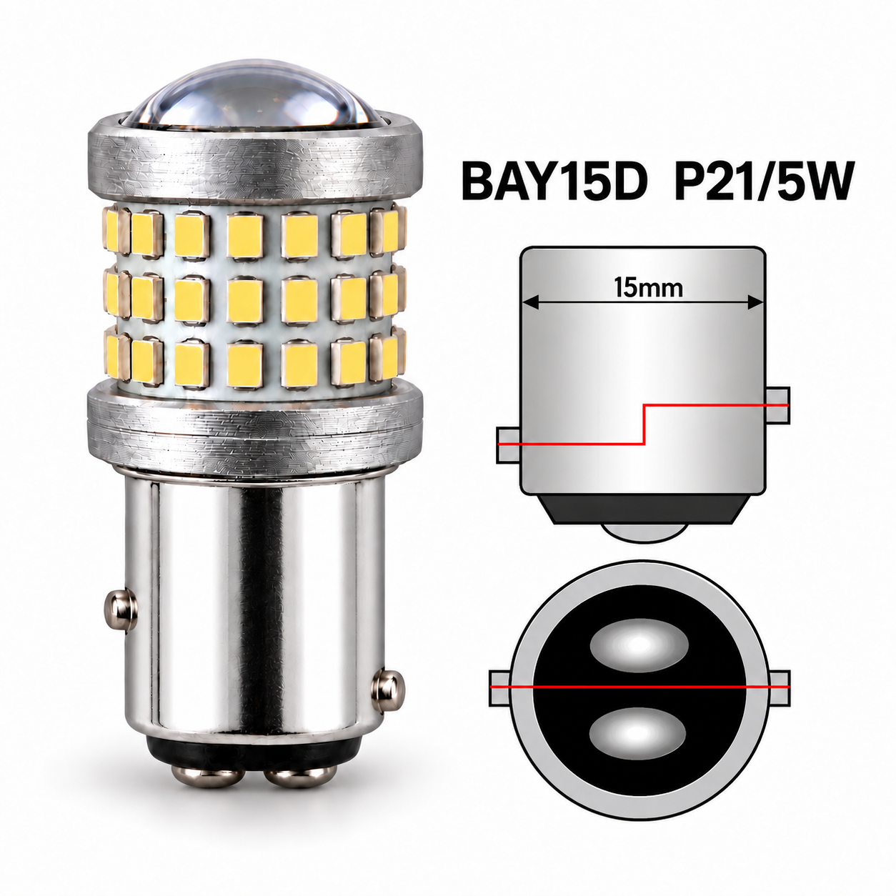 2 POLOS 69 LED LUPA BLANCO (BAY15D) P21/5W